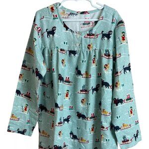 Lands' End Girls Flannel Aqua Blue Dog/Cat Nightgown, NWT